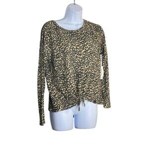 Treasure & Bond Womens Beige Semolina Leopard Long Sleeve Tie Front Top Size XL‎